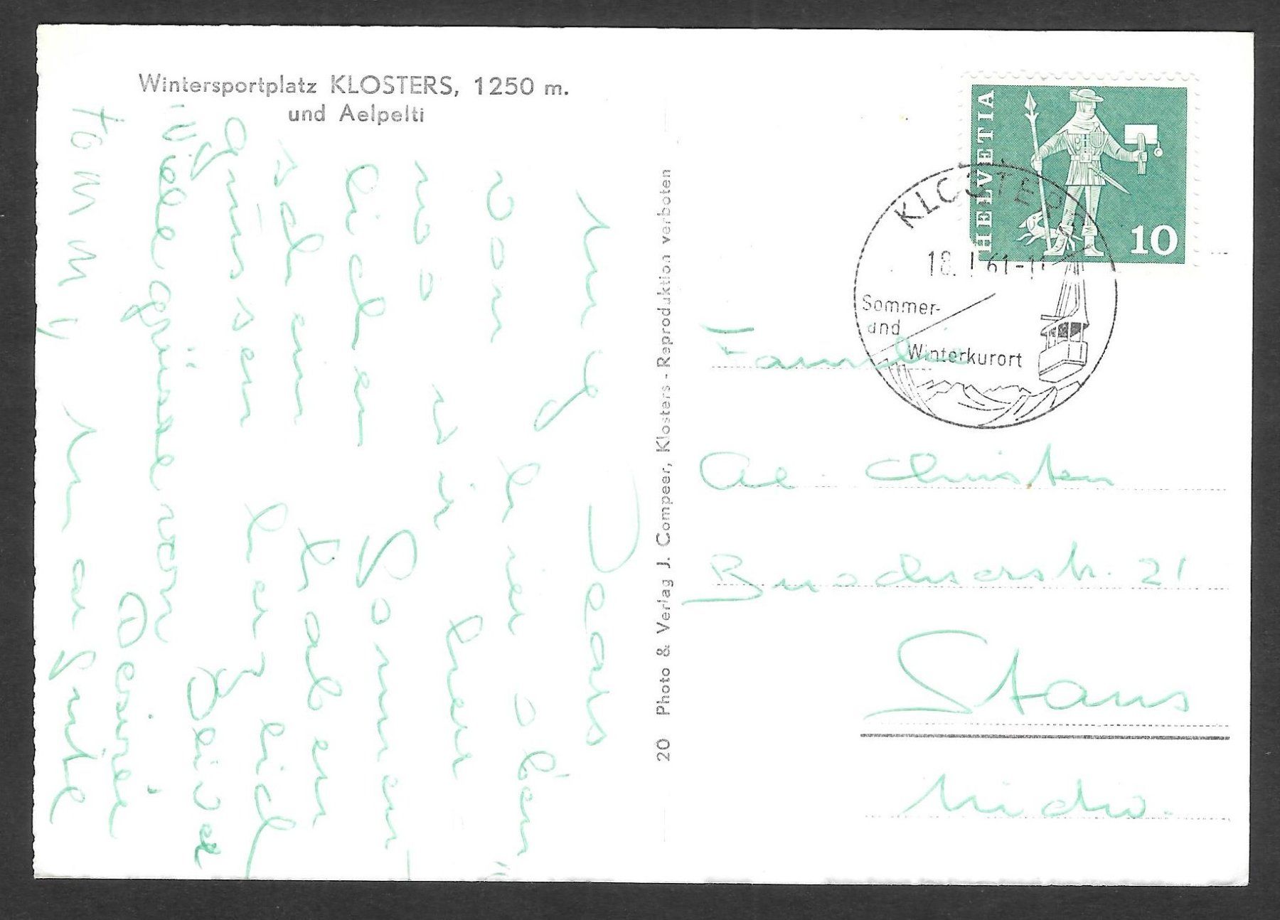 Cartoline postali: Klosters Teilansicht mit Aelpelti – Usato da Olten venduto da clotaldi 1