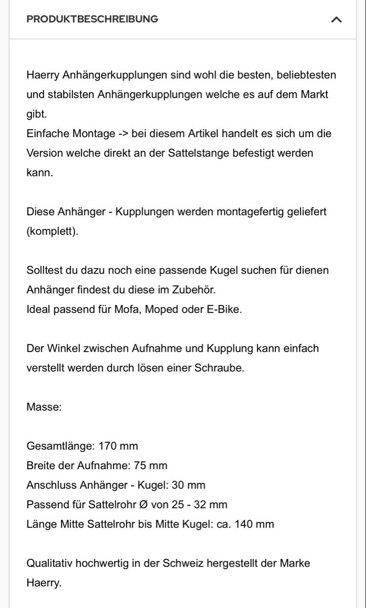 Ersatzteile: HAERRY Anhaengerkupplung  Sattelstange lang – Gebraucht aus Sisseln AG von Daeha1 1