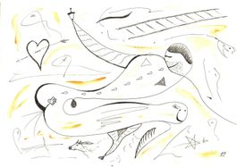Surreale Zeichnung: Body and ladder
