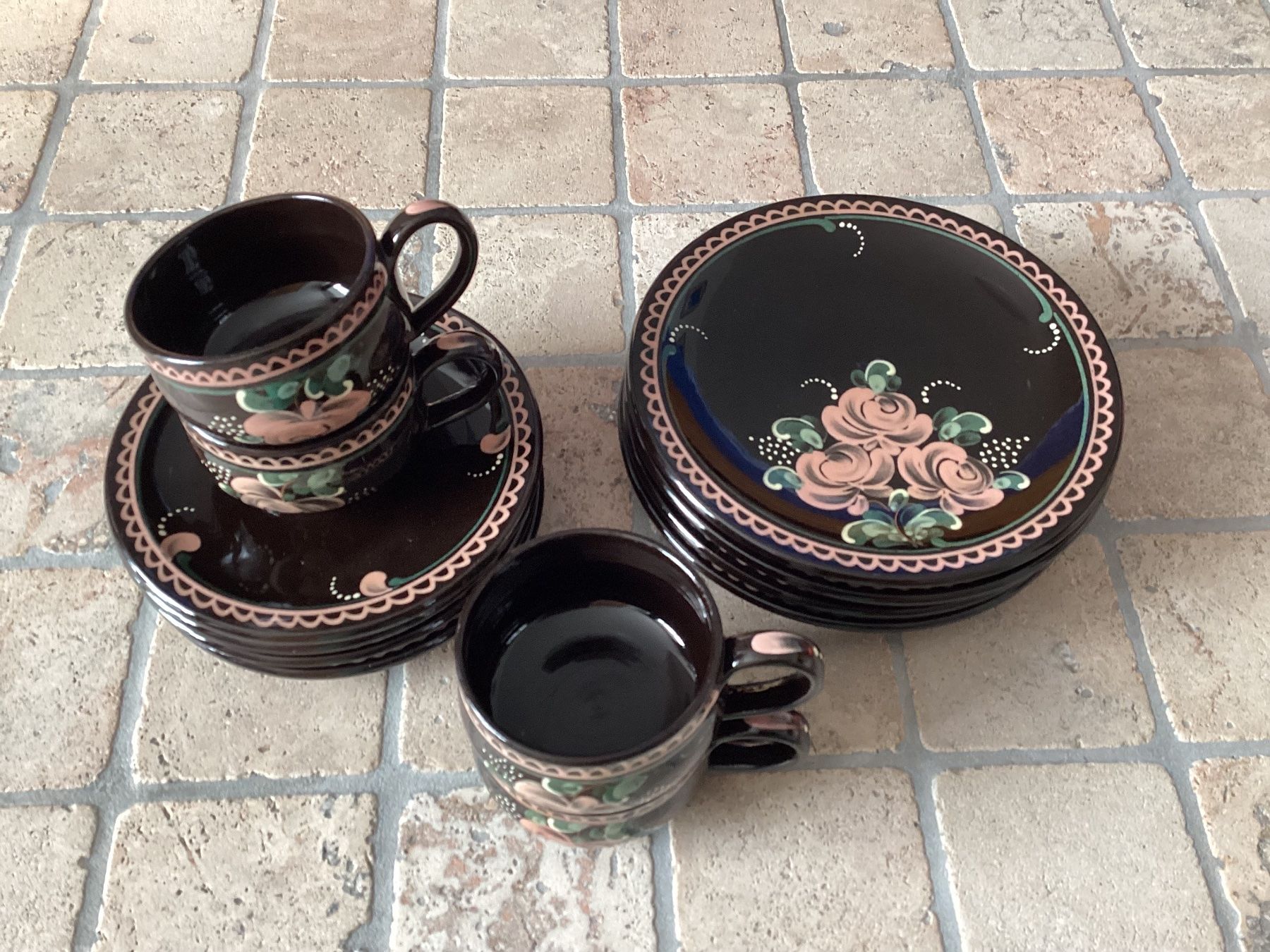 Services de table: Kaffee- oder Teeservice 4-teilig, Töpferei Mösching, Blumen – D'occasion à Mörschwil par Monzar