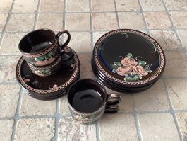 Kaffee- oder Teeservice 4-teilig, Töpferei Mösching, Blumen