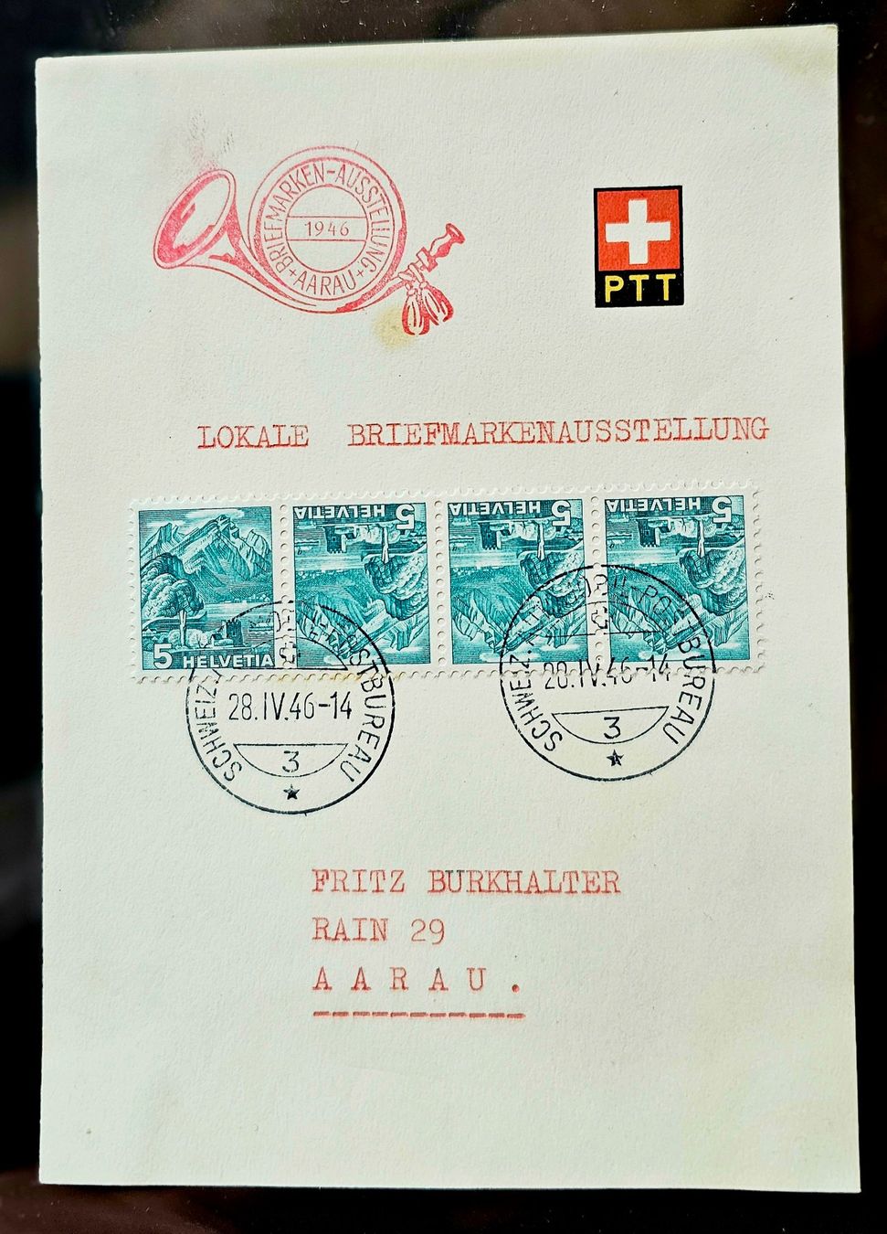 Tutti i francobolli: PTT Bögli   AARAU, 1946 – Usato da Les Valettes venduto da Nuba1