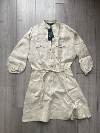 Lauren Ralph Lauren Kleid Leinen Grösse 4 creme / weiss NEU