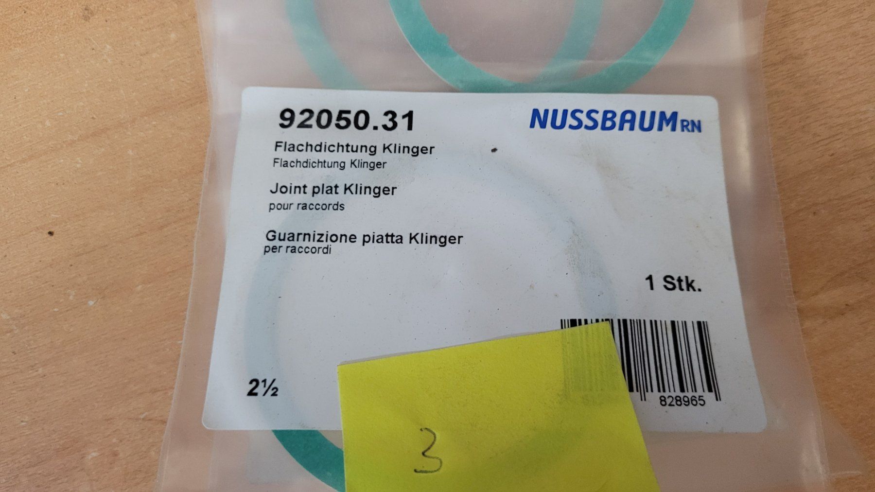 Sanitari: Nussbaum 92050.31 Joint 2 1/2 plat Klinger – Nuovo e nell'imballaggio originale da Bionnens venduto da Meg011