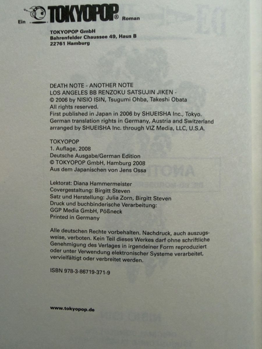 Fumetti: Death Note Roman "Another Note" 1. Auflage Deutsch – Usato da Zürich venduto da cENS0R 4