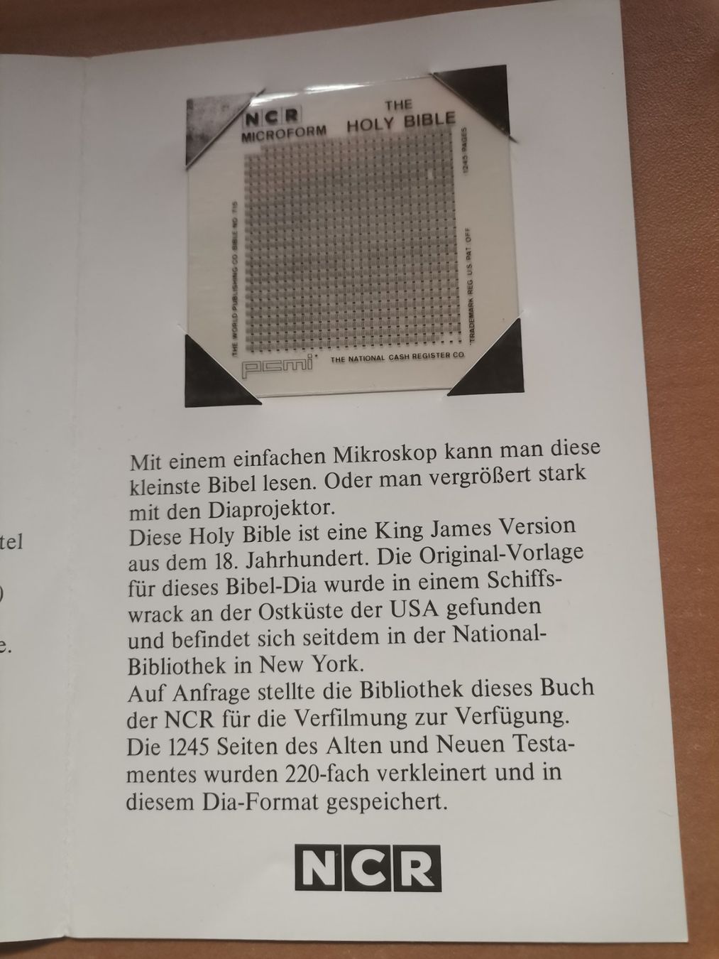 Libri: Seltene Vintage Bibel NCR Microform ca. 1966 – Nuovo (secondo la descrizione) da Mund venduto da Takeit2 1