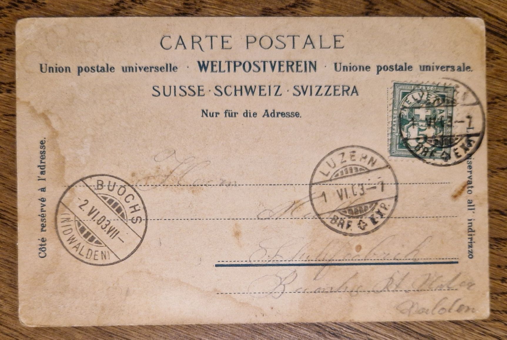 Cartoline postali: Luzern 1903, n. Buochs – Usato da Ebikon venduto da Donar50 1