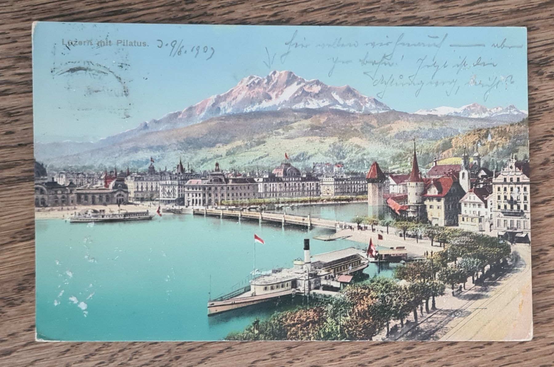 Cartoline postali: Luzern mit Seebrücke und Bahnhof 1909 – Usato da Ebikon venduto da Donar50
