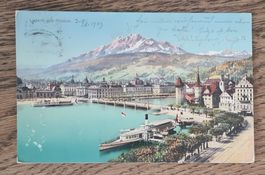 Luzern mit Seebrücke und Bahnhof 1909