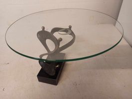 Sculpture en bronze avec plateau en verre
