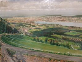 Zürich-Panorama – Ölgemälde auf Holz – Signiert H. Rau