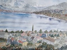 LANDSCHAFT AQUARELL MONOGR. GRÖSSE 40X32CM