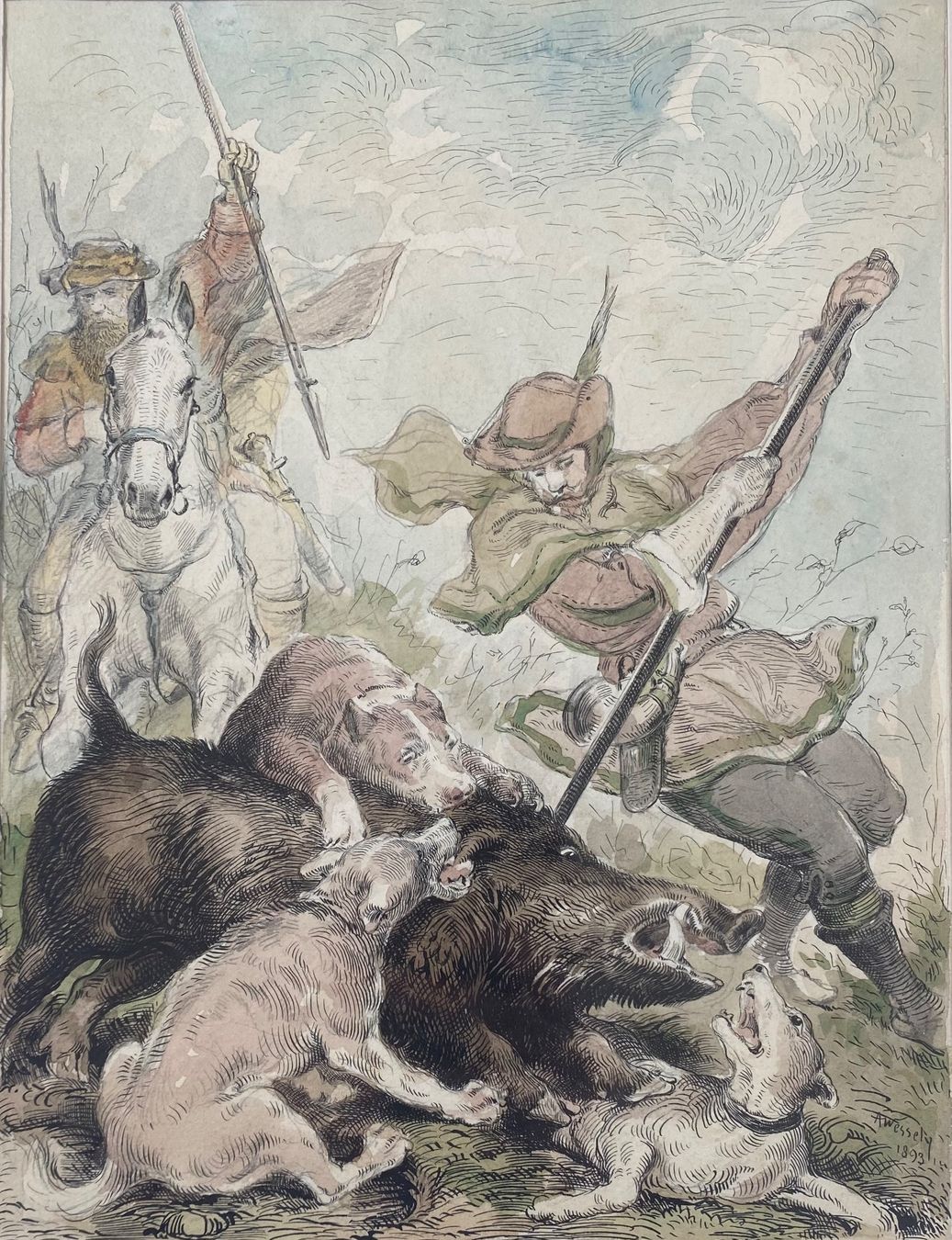 Gemälde: Anton Wessely – Wildschweinjagd – Gebraucht aus Basel von bigmbh 1