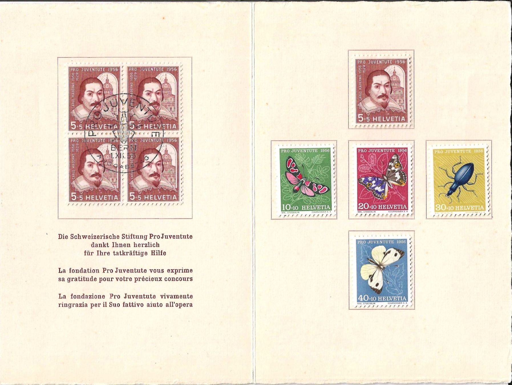 Tutti i francobolli: Folder Pro Juventute 1956 – Usato da Zürich venduto da Philacat11 1