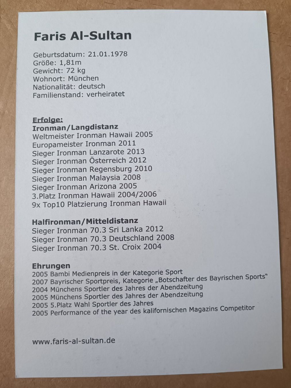 Autografi: Faris Al-Sultan -  handsigniert - Ironman Gewinner 2005 – Usato da Menziken venduto da Autogramme 1