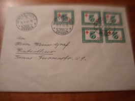 Brief Rotkreuzmarke 1945, 4erblock, mittig o Winterthur