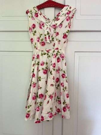 Vintage-Sommerkleid Rosenmuster, Baumwolle, Grösse S