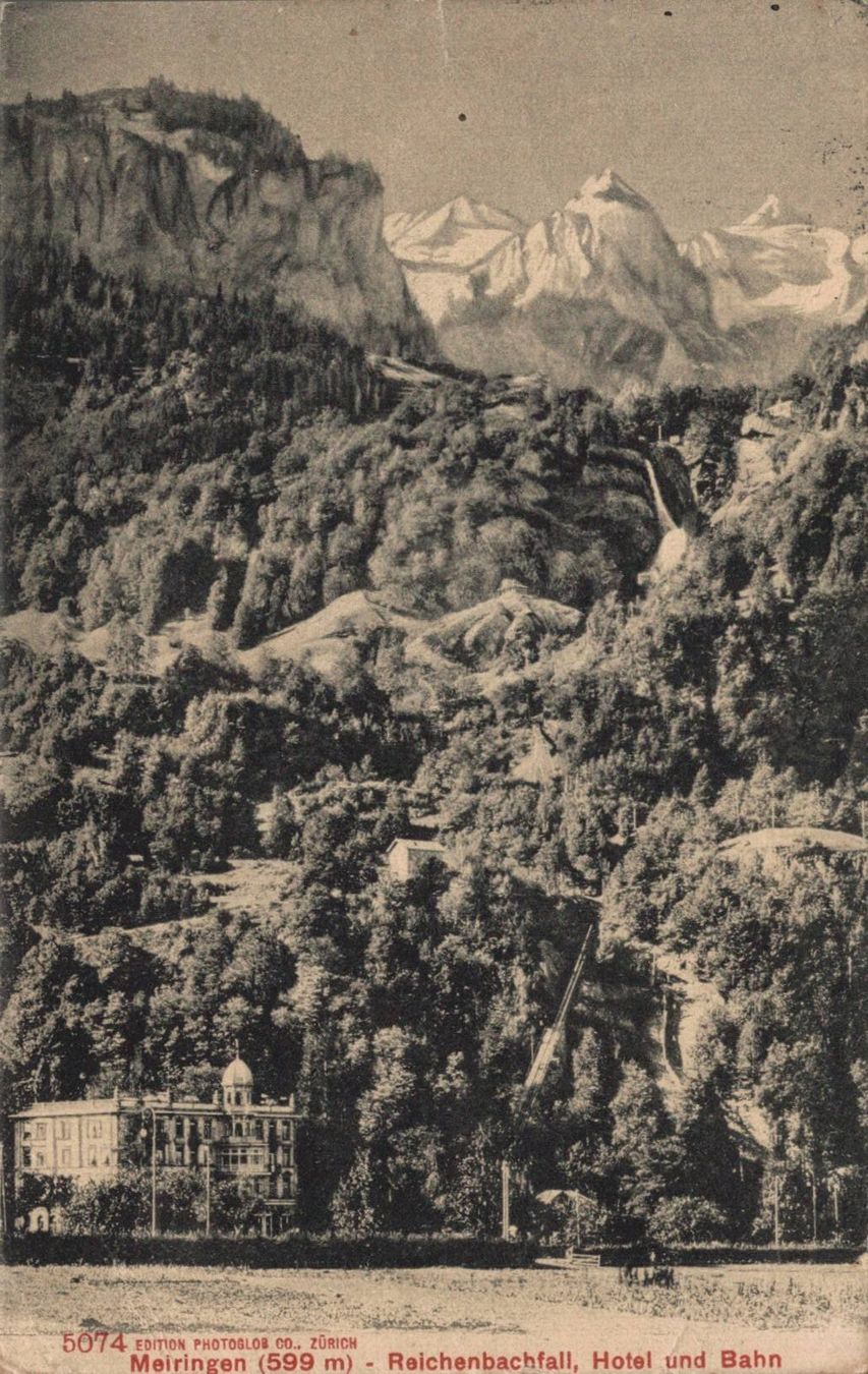 Cartoline postali: Reichenbachfall Hotel & Bahn, Meiringen, 1920 – Usato da Luzern venduto da Kartenansicht