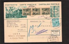 GS Bildpost Neuchatel mit Zusatzfr. 3er 5 Rp Tellbueb, 1935