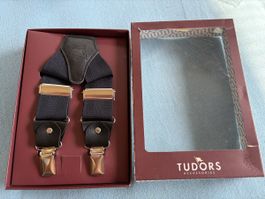 Hosenträger TUDORS Dunkelblau mit Clips und Leder