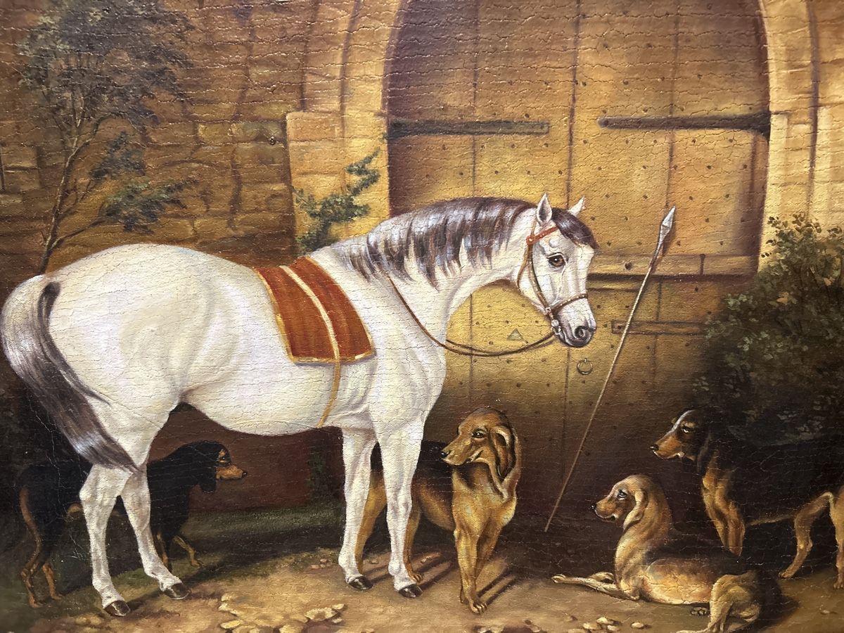 Gemälde: Ölgemälde auf Leinwand, Pferd mit Hunden – Gebraucht aus Glarus von KunstWerkEr-LS87 3