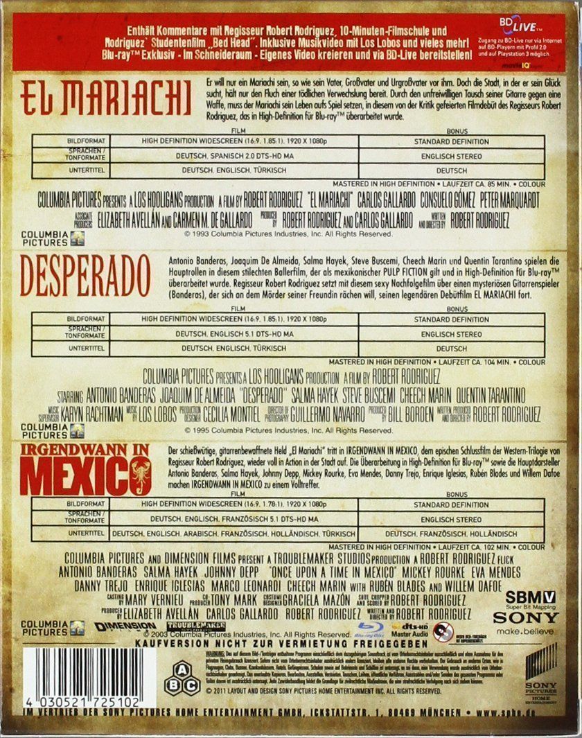 Tutti i DVDs: El Mariachi Trilogy [Blu-ray] – Usato da Nürensdorf venduto da Jx3p 1