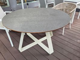 runder Gartentisch Ø 129 cm Gestell weiss Platte HPL