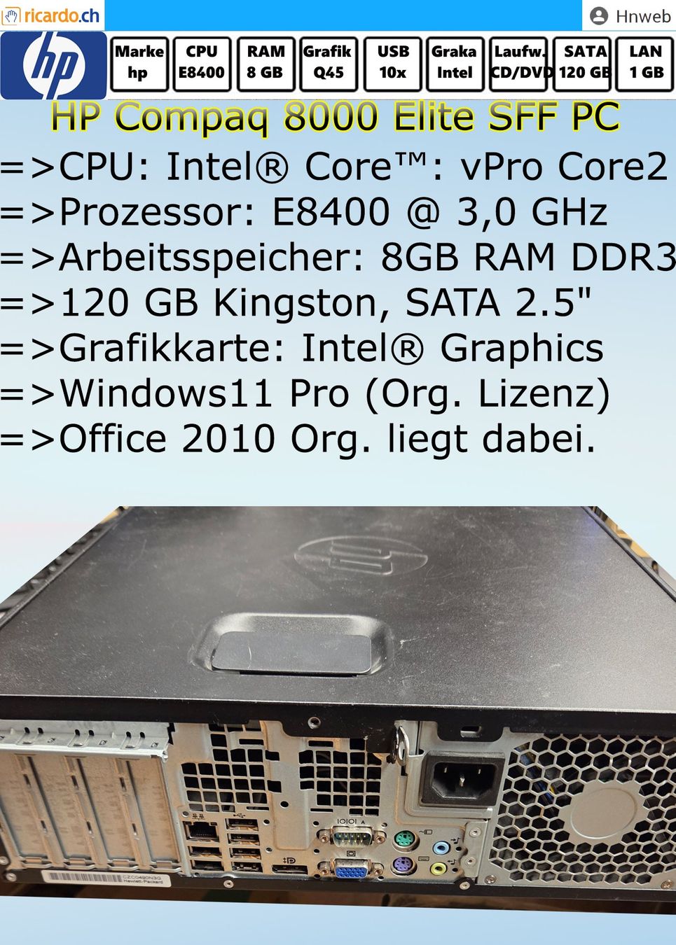 Hewlett Packard PCs: PC HP Compaq 8000 Elite SFF PC – D'occasion à Kaisten par Hnweb 3