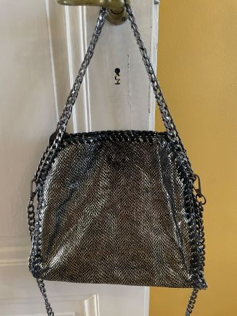 Stella McCartney Embossed Grey Falabella Mini Disco Bag