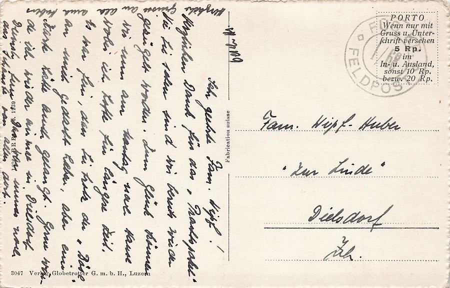 Cartoline postali: Menzingen, Feldpost FÜS. KP. I/68 – Usato da Frauenfeld venduto da POML 1