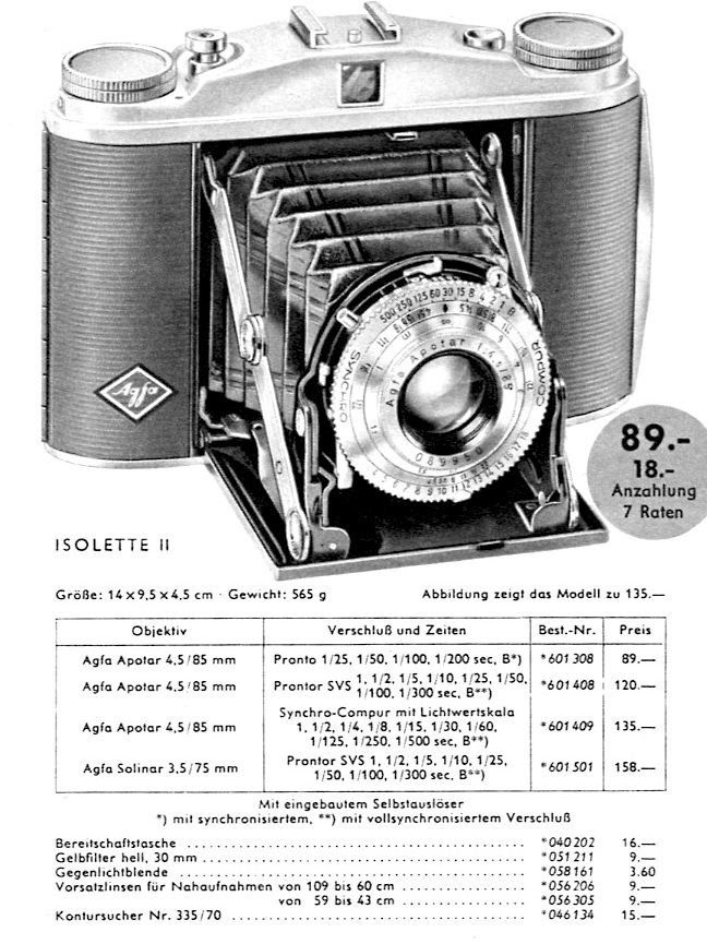 Agfa Fotocamera: AGFA ISOLETTE II, Mittelformat 6 x 6 cm – Usato da Reinach AG venduto da Starwalker 3