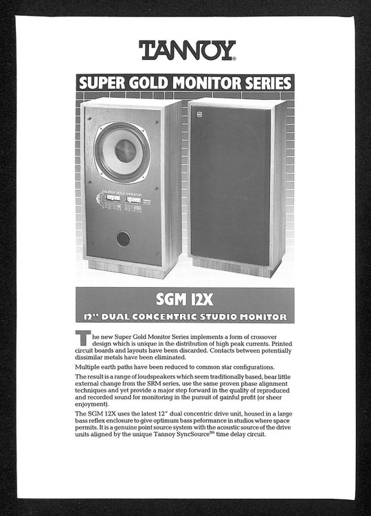 TANNOY ® SUPER GOLD MONITOR SERIES (SGM 12X) STUDIO MONITOR (Neu ...