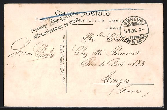 Ansichtskarten: AK Geneve, Hotel des Postes, 1906 – Gebraucht aus Berlin von bartko-reher 1