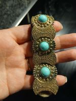 Türkis Armband im Vintage Stil, goldfarben, elastisch