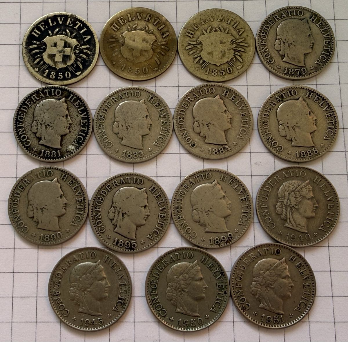 Tutti le monete: Lot 5 Rappen 1850-1951 – Usato da Zürich venduto da daki81