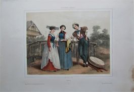 Fribourg Tracht altkolorierte Lithographie von Yves