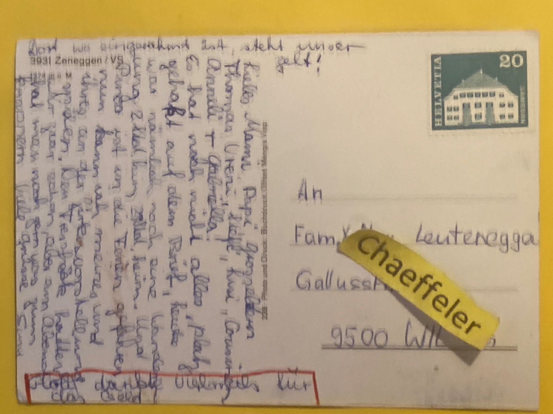 Ansichtskarten: 3931 Zeneggen / VS – Gebraucht aus Zürich von Chaeffeler 1