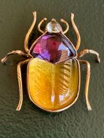 Vintage Goldbrosche Käfer mit Amethyst, Citrin und Aquamarin