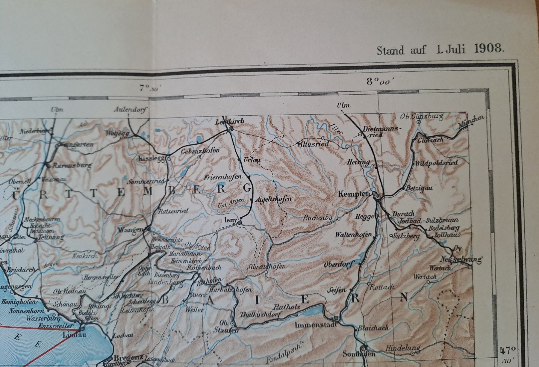 Landkarten & Atlanten: ANCIENNE CARTE TOPOGRAPHIQUE CHEMIN DE FER SUISSE 1908, – Gebraucht aus LAUSANNE von KWEW 2