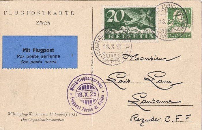 Alle Briefmarken: Flugpostkarte, 18.X.25, "Dübendorf - Lausanne" – Gebraucht aus Samnaun-Compatsch von Muckimu