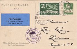 Flugpostkarte, 18.X.25, "Dübendorf - Lausanne"