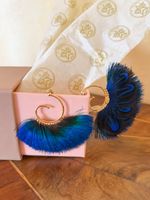 Boucles d'oreilles GAS Bijoux plumes bleues dorées neuves