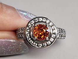 Spessartin Granat Ring in Silber 925, rhod. mit CZ