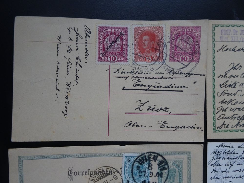 4 x PK CH D KAISERLICHE KÖNIGLICHE ÖSTERREICHISCHE POST (Gebraucht