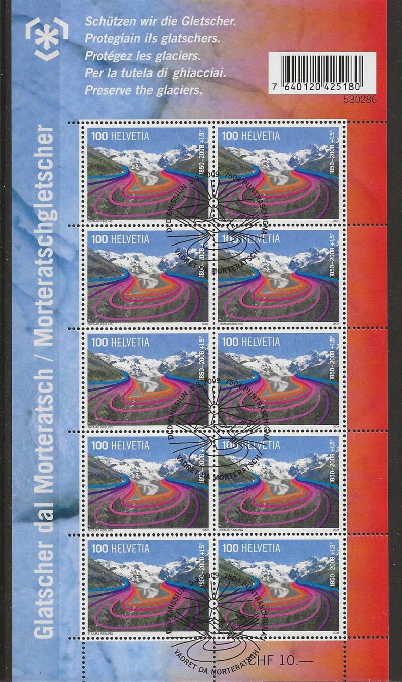 Tutti i francobolli: Kleinbogen Morteratschgletscher 2008 Ersttag – Usato da Zürich venduto da Philacat11