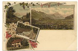Gruss aus Niederurnen (GL) Mineralbad - rare Litho um 1900