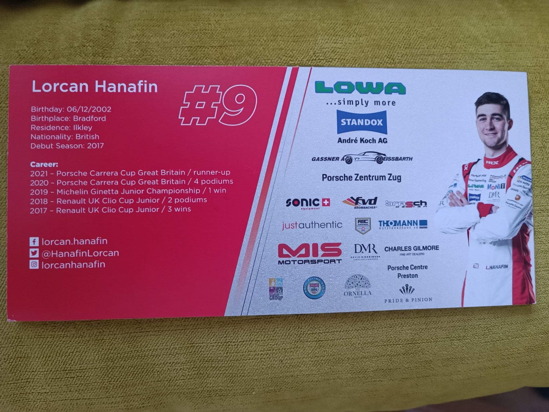 Autografi: Lorcan Hanafin - Porsche - handsigniert – Usato da Menziken venduto da Autogramme 1