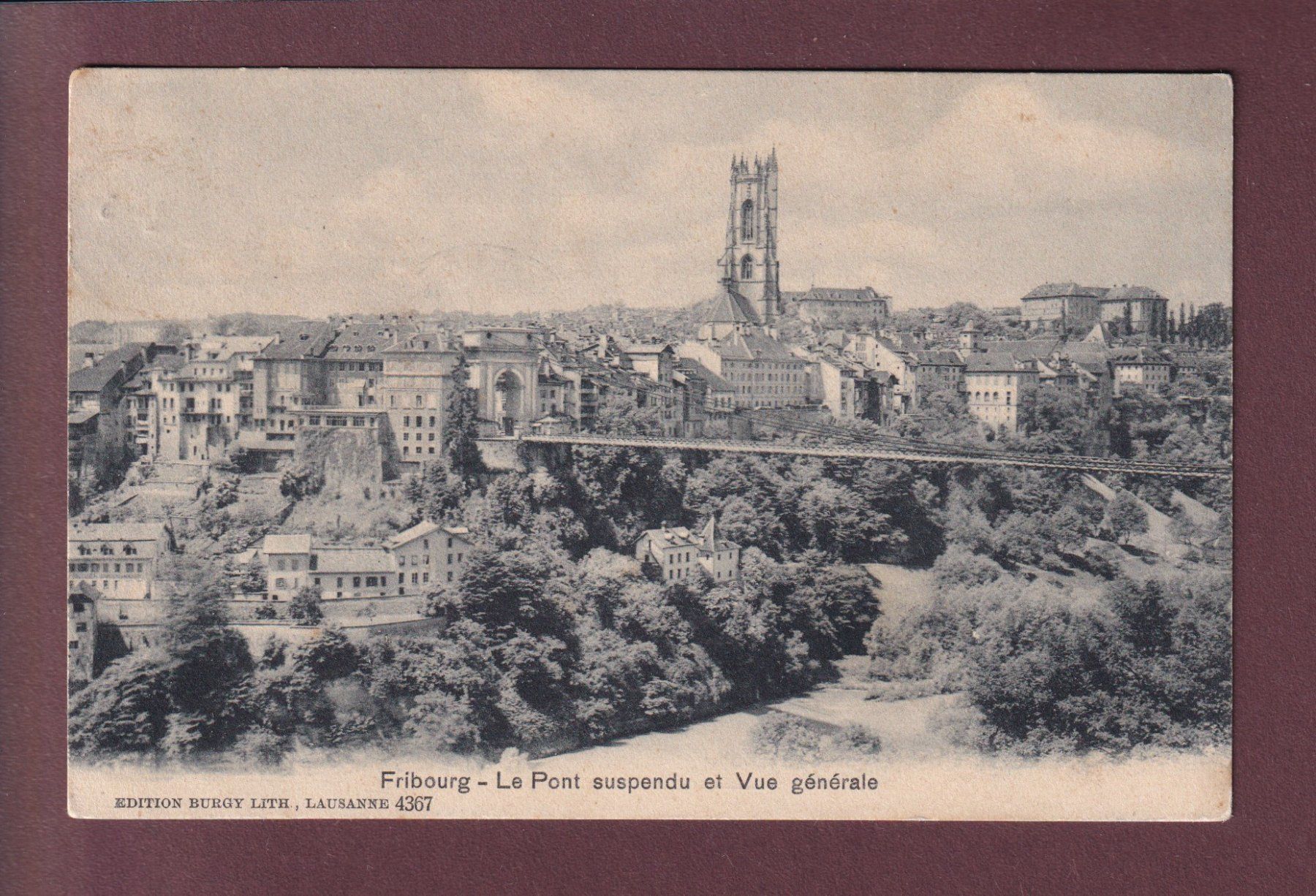 Cartoline postali: FRIBOURG - Pont Suspendu - 1908 – Usato da Pully venduto da nicecards