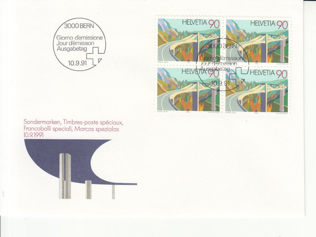 Alle Briefmarken: SBK 814 - 817 im 4er-Block FDC – Gebraucht aus Bürglen TG von StampGraf 4
