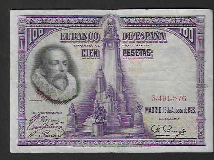 Banconote: Spanien  100  Pesetas  1928  Gebraucht – Usato da Gordola venduto da coinsandnotes